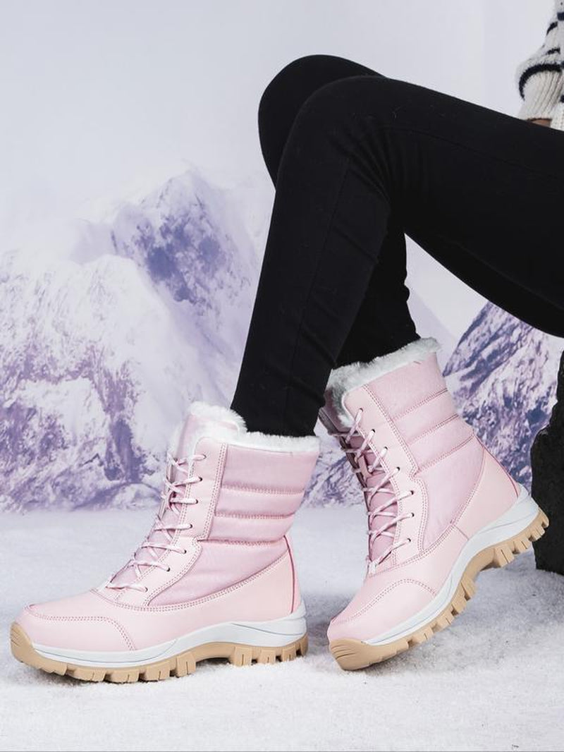 Women'S Warm Outdoor Lightweight Hiking Boots, Fall Winter Lace-Up Snow Boots, Fleece Lined, Windproof Non-Slip Waterproof, Daily Wear & Sports