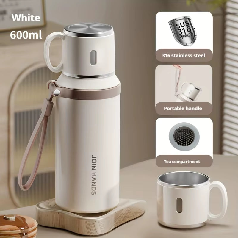 Termo con taza para agua fría o caliente de 600ml 