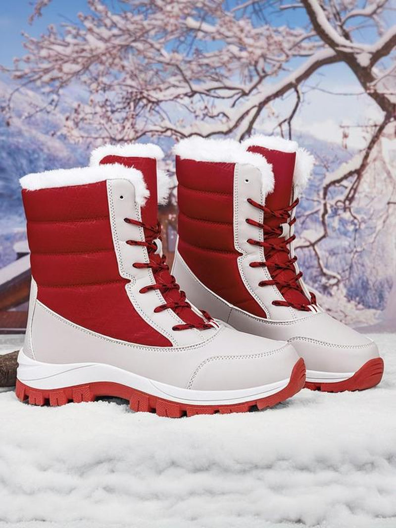 Women'S Warm Outdoor Lightweight Hiking Boots, Fall Winter Lace-Up Snow Boots, Fleece Lined, Windproof Non-Slip Waterproof, Daily Wear & Sports