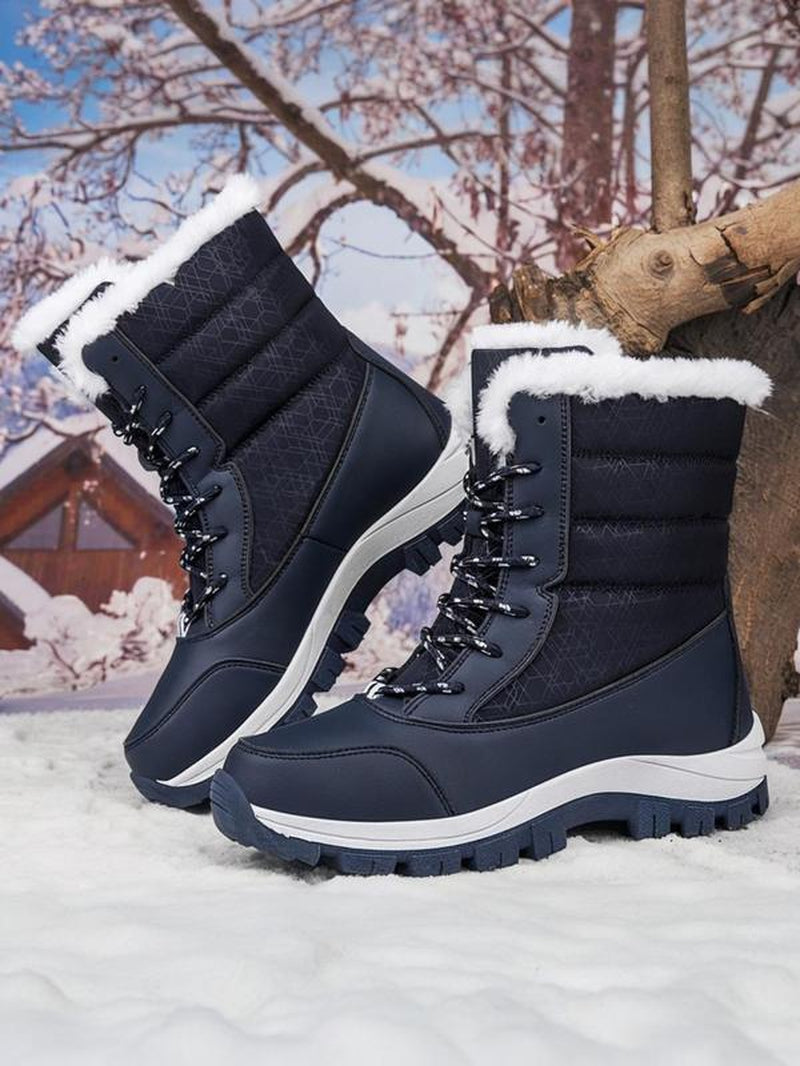 Women'S Warm Outdoor Lightweight Hiking Boots, Fall Winter Lace-Up Snow Boots, Fleece Lined, Windproof Non-Slip Waterproof, Daily Wear & Sports