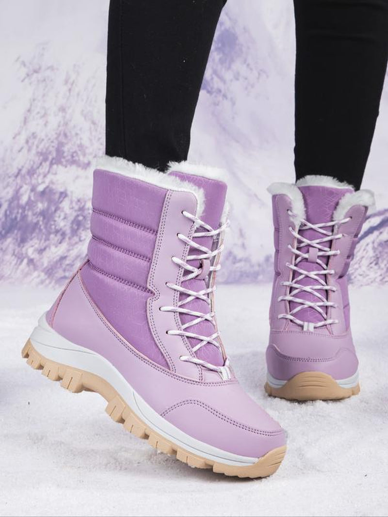 Women'S Warm Outdoor Lightweight Hiking Boots, Fall Winter Lace-Up Snow Boots, Fleece Lined, Windproof Non-Slip Waterproof, Daily Wear & Sports