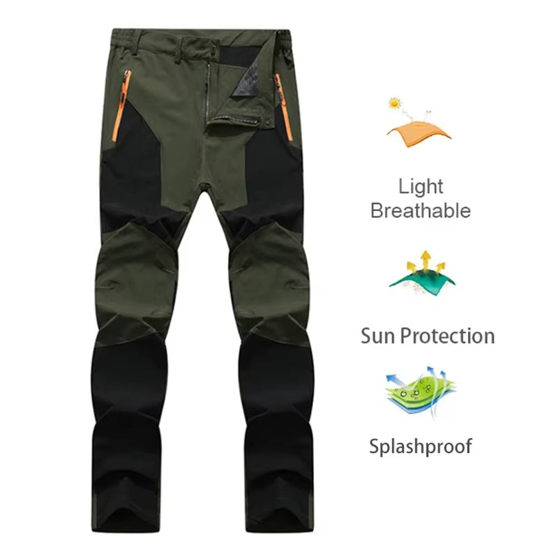Men Summer Hiking Pants Camping Trousers Wear-Resistant Water Splash Prevention Quick Dry UV Resistant Elastic Thin