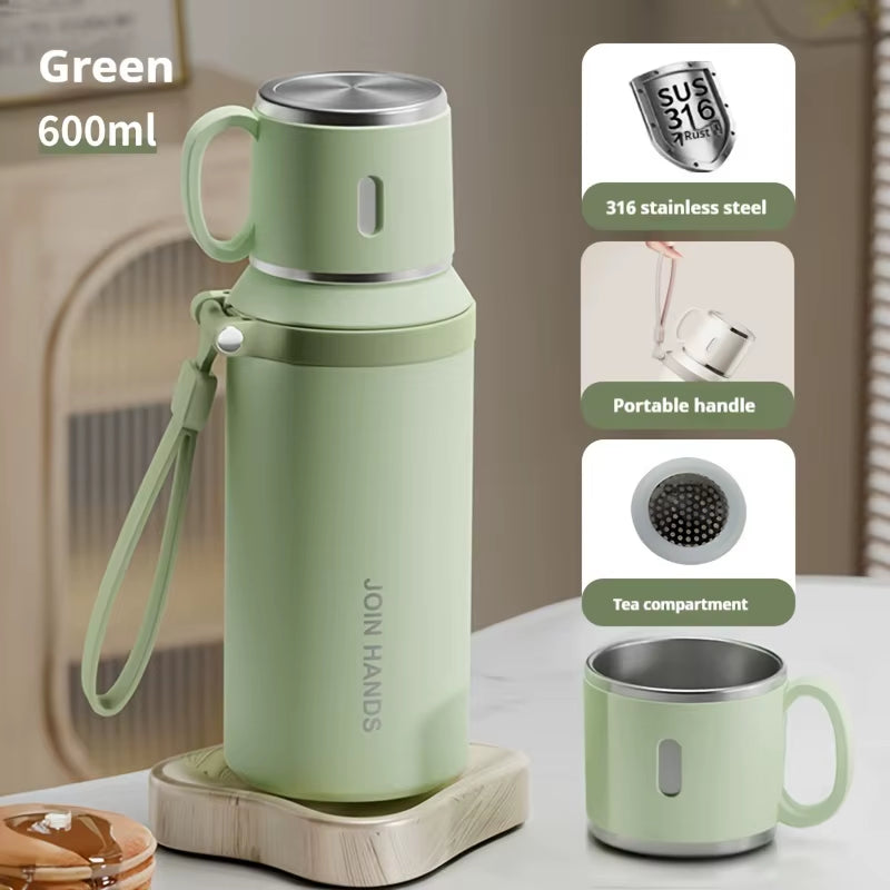 Termo con taza para agua fría o caliente de 600ml 
