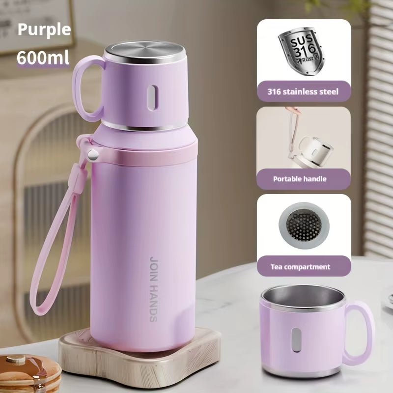 Termo con taza para agua fría o caliente de 600ml 