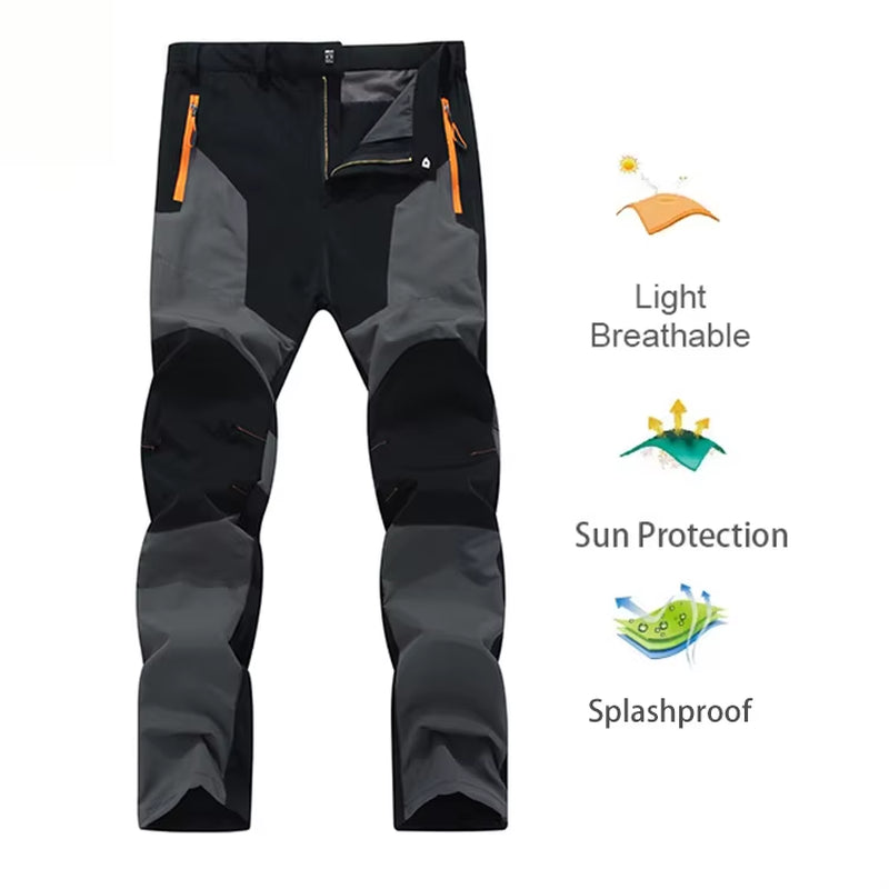 Men Summer Hiking Pants Camping Trousers Wear-Resistant Water Splash Prevention Quick Dry UV Resistant Elastic Thin
