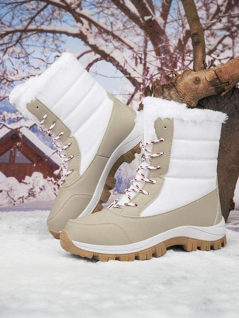 Women'S Warm Outdoor Lightweight Hiking Boots, Fall Winter Lace-Up Snow Boots, Fleece Lined, Windproof Non-Slip Waterproof, Daily Wear & Sports