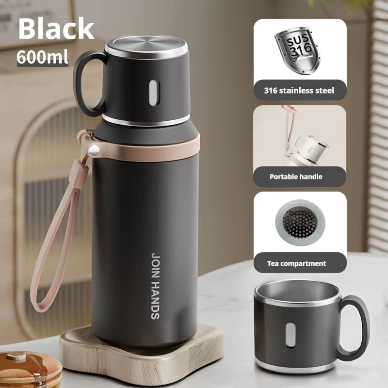 Termo con taza para agua fría o caliente de 600ml 